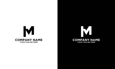 Letter M logo in a moden style with cut out slash and lines. Vector