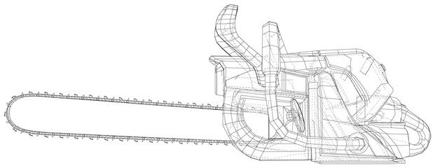 Vector outline chainsaw. Wire-frame. EPS10 format. Vector created of 3d.