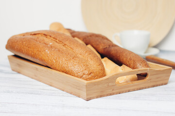 fresh baked goods on various table legs kitchen breakfast 