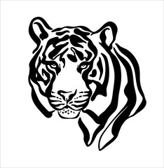 A tiger, calmly looking at us. Logo or emblem.