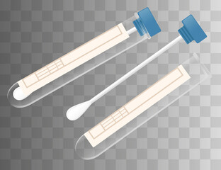 Medical device for taking a swab from the nose or throat cotton stick with plastic tube test tube vector illustration on transparent background