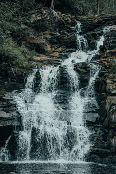Yukankoski waterfall (white bridges) on the river Kulismayoki, Russia, Karelia