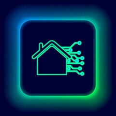 Glowing neon line Smart home icon isolated on black background. Remote control. Colorful outline concept. Vector