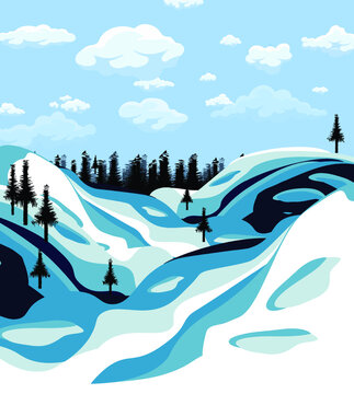 
vector illustration image of hills with cypress trees
