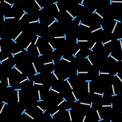 Line Garden rake icon isolated seamless pattern on black background. Tool for horticulture, agriculture, farming. Ground cultivator. Housekeeping equipment. Vector