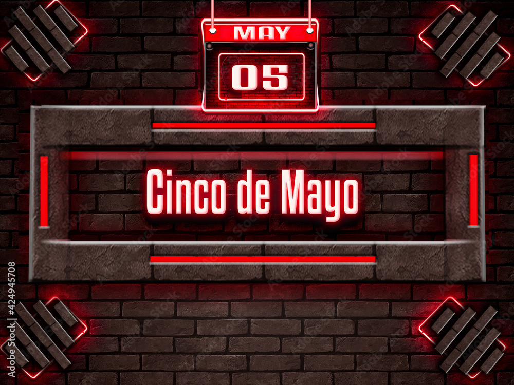 Wall mural 05 May, Cinco de Mayo, Neon Text Effect on Bricks Background