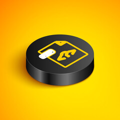 Isometric line PHP file document. Download php button icon isolated on yellow background. PHP file symbol. Black circle button. Vector
