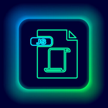 Glowing neon line JS file document. Download js button icon isolated on black background. JS file symbol. Colorful outline concept. Vector
