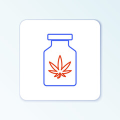 Line Medical bottle with marijuana or cannabis leaf icon isolated on white background. Mock up of cannabis oil extracts in jars. Colorful outline concept. Vector