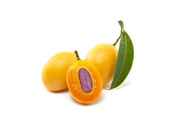 Sweet Yellow Marian plum with leaves