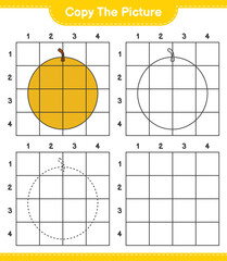 Copy the picture, copy the picture of Honey Melon using grid lines. Educational children game, printable worksheet, vector illustration