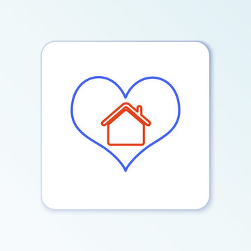 Line House with heart shape icon isolated on white background. Love home symbol. Family, real estate and realty. Colorful outline concept. Vector