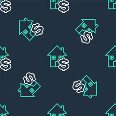 Line House with dollar symbol icon isolated seamless pattern on black background. Home and money. Real estate concept. Vector