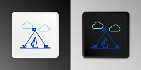 Line Tourist tent with flag icon isolated on grey background. Camping symbol. Colorful outline concept. Vector