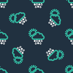 Line Cloud with snow, rain and sun icon isolated seamless pattern on black background. Weather icon. Vector