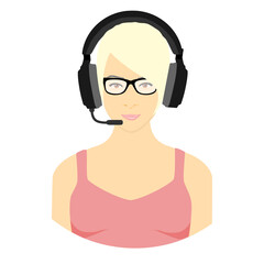 How can I help you? Beautiful call center worker in headphones are working