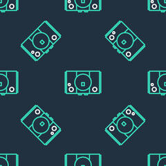 Line Video game console icon isolated seamless pattern on black background. Vector