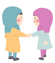 Kids Girls Muslim Shake Hands Illustration