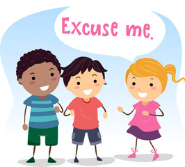 Stickman Kids Social Skills Say Excuse Me - 424951972