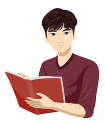 Naklejka premium Teen Guy Asian Read Book Illustration