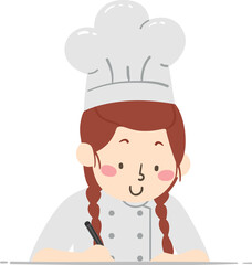 Teen Girl Chef Write Illustration