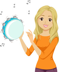 Teen Girl Play Tambourine Illustration