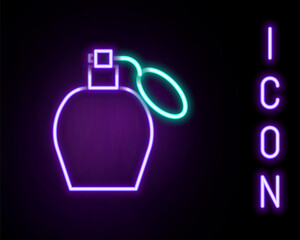 Glowing neon line Perfume icon isolated on black background. Colorful outline concept. Vector