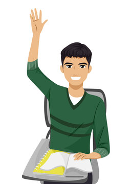 South East Asian Student Raise Hand Illustration