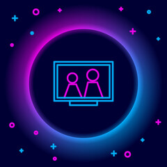 Glowing neon line Picture frame on table icon isolated on black background. Colorful outline concept. Vector