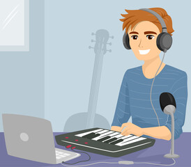 Teen Guy Self Produced Music Illustration