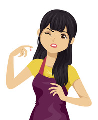 Teen Girl Cut Finger Cooking Apron Illustration