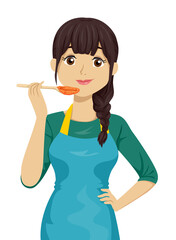 Teen Girl Taste Cooking Apron Illustration