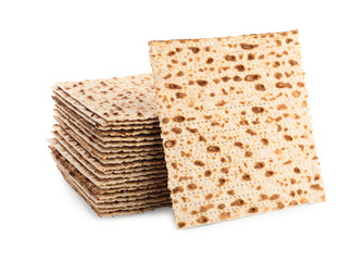 Passover matzos isolated on white. Pesach celebration
