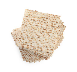 Passover matzos isolated on white, top view. Pesach celebration