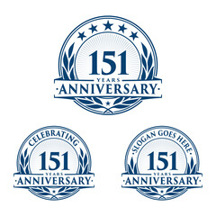 151 years anniversary logo set. 151st years anniversary celebration logotype. Vector and illustration.

