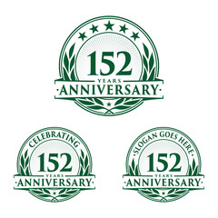 152 years anniversary logo set. 152nd years anniversary celebration logotype. Vector and illustration.
