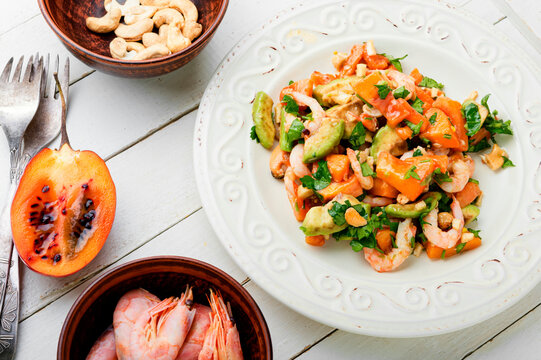 Exotic salad with tamarillo and prawn
