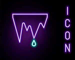 Glowing neon line Icicle icon isolated on black background. Stalactite, ice spikes. Winter weather, snow crystals. Colorful outline concept. Vector