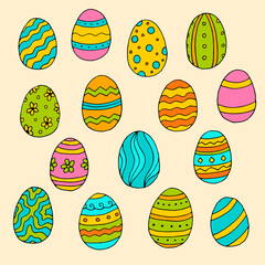 Set of Easter eggs. Doodle. Vector. Hand-drawn illustration.