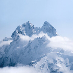 Fototapeta na wymiar Mount Ushba and Schelda, view from Elbrus slope; Greater Caucasus, Russia