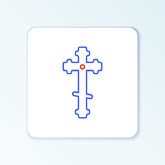 Obraz premium Line Christian cross icon isolated on white background. Church cross. Colorful outline concept. Vector