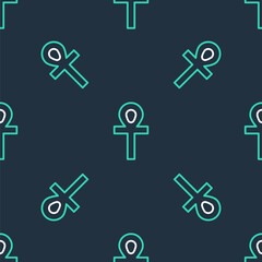 Line Cross ankh icon isolated seamless pattern on black background. Vector