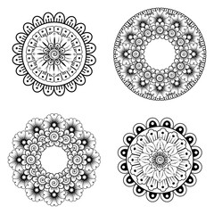 Set of Mandala with Mehndi flower for henna, mehndi, tattoo, decoration. decorative ornament in ethnic oriental style. coloring book page.