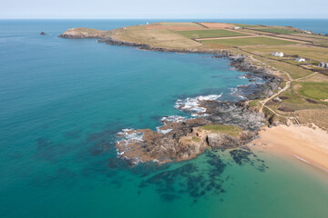 Fototapeta na wymiar Aerial photograph of Constantine Bay near Newquay and Padstow, Cornwall, England.
