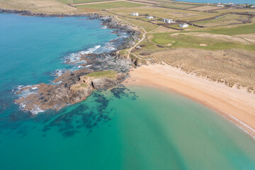 Aerial photograph of Constantine Bay near Newquay and Padstow, Cornwall, England.