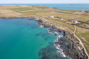 Aerial photograph of Booby's Bay near Newquay and Padstow, Cornwall, England.