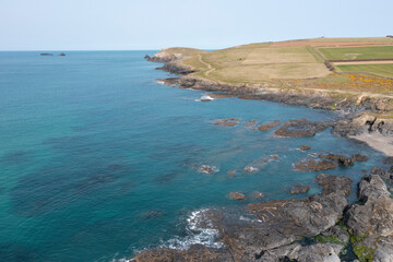 Aerial photograph of Booby's Bay near Newquay and Padstow, Cornwall, England.