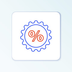 Line Discount percent tag icon isolated on white background. Shopping tag sign. Special offer sign. Discount coupons symbol. Colorful outline concept. Vector