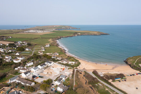 Aerial photograph of Harlyn Bay, near Padstow, Cornwall, England.