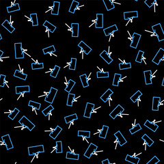 Line Fishing float in water icon isolated seamless pattern on black background. Fishing tackle. Vector